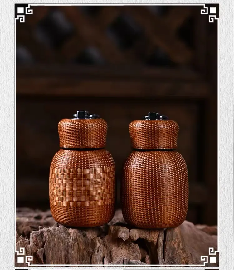 竹编小胖丁保温杯·非遗瓷胎竹编全包手作｜矩形竹丝·游伟技能大师工作室·邛崃伴手礼