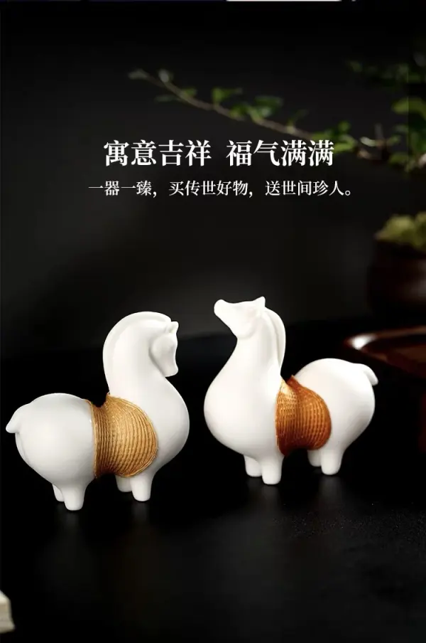 竹编唐马摆件·非遗瓷胎竹编白瓷竹丝扣瓷｜抬头/低头马·游伟技能大师工作室·文创摆件