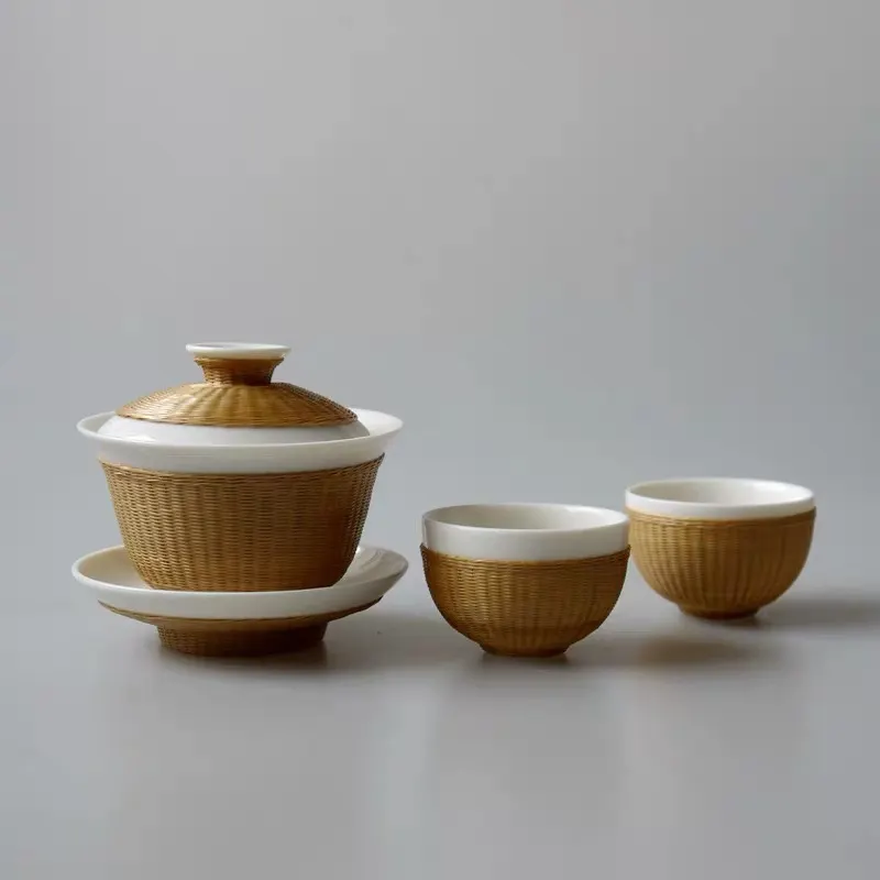 白丝盖碗·非遗瓷胎竹编茶具｜百斤竹取四两丝·游伟技能大师工作室