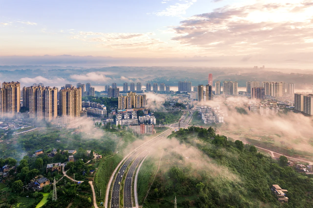 泸州市合江县俯瞰图云雾缭绕