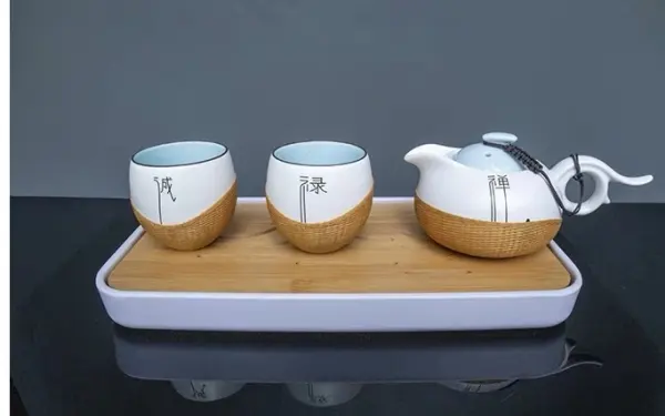 禅壶竹编茶具·国家级非遗瓷胎竹编一壶两杯｜中式禅意·游伟技能大师工作室