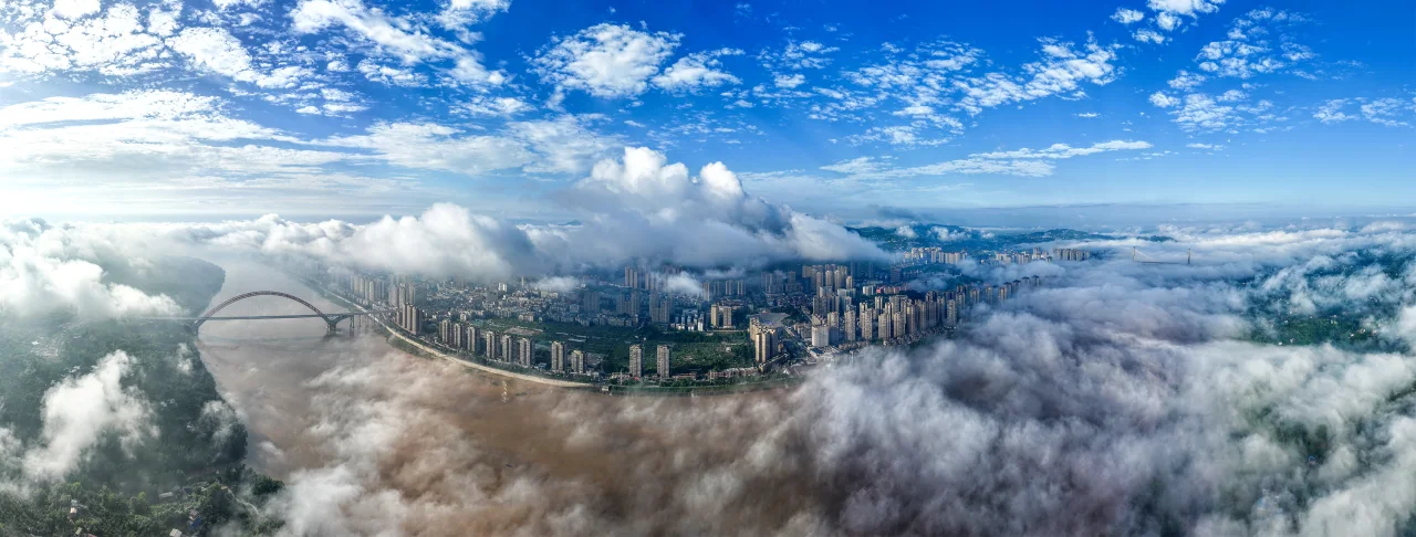 泸州市合江县俯瞰图云雾缭绕